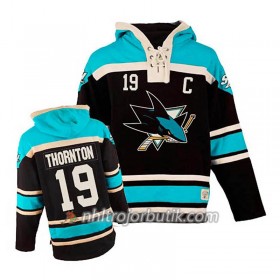 Män Ishockey San Jose Sharks Joe Thornton 19 Svart Sawyer Hooded Sweatshirt